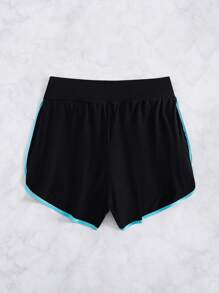 Swim Basics Springbreak Women's Black & White Colorblock Trim Sports Casual Shorts, Beach Shorts For Summer Beach Vacation