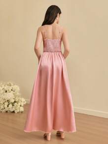 SHEIN 青少年无袖圆领收腰 A 字裙，婚礼花童/伴娘派对礼服 - 粉色 - 查看 2