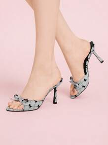 CUCCOO DOLLMOD Women's 8.8cm Heel Elegant Butterfly Fabric Mules Peep Toe High Heels - Grey - View 4