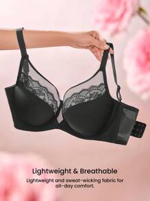 LUVLETTE Woman Lingerie Lounge Curve Sheer Full Coverage Support&Breathable Underwire Sexy Unlined Black Lace Elegance & Mesh Minimizer Bra Bridal Intimates