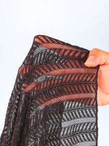 1 件青少年女孩沙滩裙罩衫，透明网眼面料，度假泳装 - 黑色 - 查看 6