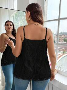 Reflora Plus Size Women's Summer Lace Fashion Camisole Top, Business Casual Woman Valentine's Day - Black - View 2