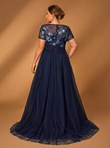 Serin Elegantes, romantisches und glamouröses Swing-Kleid in Große Größen mit Pailletten-Stickerei und Mesh-Einsätzen, geeignet für Hochzeitsveranstaltungen, Junggesellinnenabschiede, Dates, Urlaub, Tanzfestivals, Braut und Mutter, Abendkleid