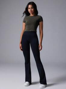 Menodora SHEIN Sport Cloudkiss 100% Cotton Casual Knit Crew Neck Short Sleeve Fitted Cropped Washed Women T-Shirt - Army Green - View 5