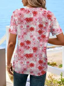 EMERY ROSE 百搭修身休闲简约花卉印花圆领宽松女式 T 恤 - 彩色 - 查看 2