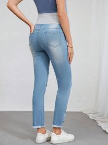 SHEIN Maternity Distressed Denim Jeans Summer Outfits For Women Festival Outfits - Light Wash - View 2