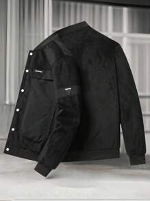 Manfinity Homme Men's Casual Street Style Oblique Pocket Baseball Jacket - Black - View 2