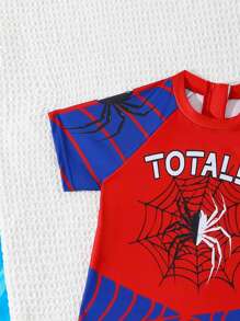 SHEIN GraphicGems Young BoySpider Design Beach Swimsuit For Summer - Red - View 3