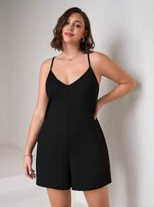 Chikora 大码女式纯色口袋休闲连体裤，夏季