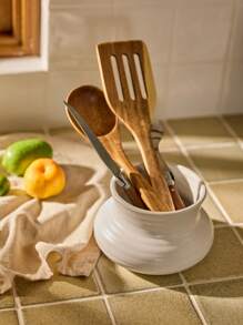 Cirelle 1 pièce de pot de rangement de cuisine simple et attrayant avec filetage. Pot de rangement en céramique pour ustensiles, couteaux, fourchettes, cuillères, articles de papeterie.