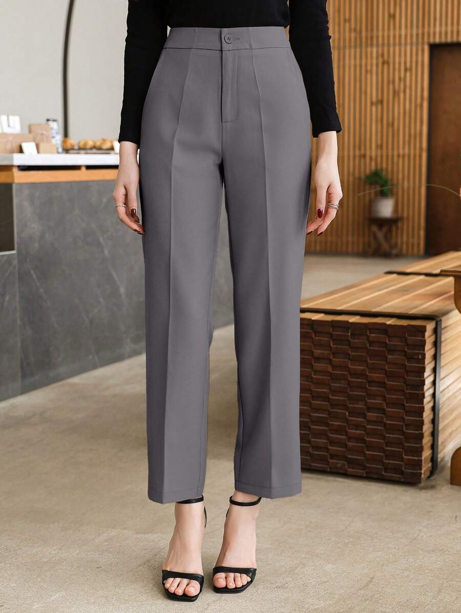 DAZY Pantalones de oficina rectos y plisados de unicolor para mujeres, pantalones vestir para mujeres