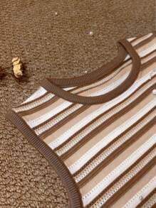 INAWLY European & American Style Summer Women Striped Patchwork Knitted Short Fitted Suit