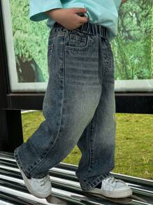 Dazy Kids Jeans rectos de pierna suelta lavados para niño