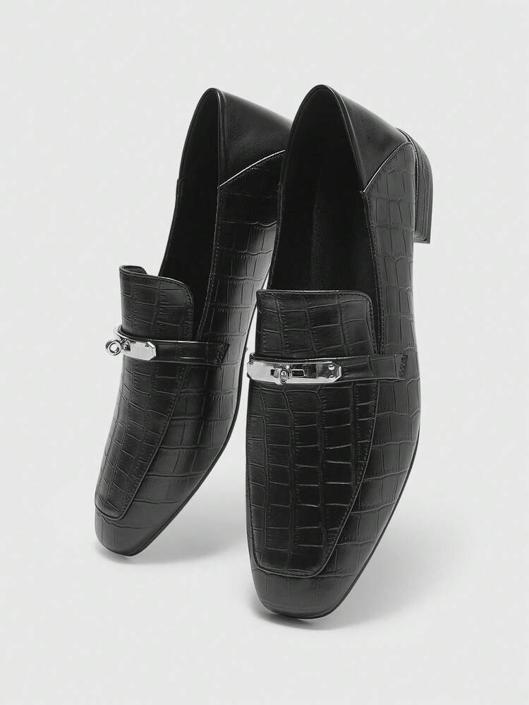 CUCCOO BIZCHIC Women Black Square Toe Casual Comfortable Daily Versatile Flat Loafers