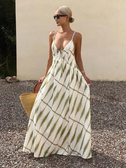 Livesso Full Floral Print Spaghetti Strap Dress For Women Vacation Cruise Outfit For Women