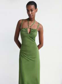 Maija Vestido de verano verde con espalda abierta para mujer, vestido maxi elegante y sencillo con tirantes cruzados, cola de gallo sin espalda, elegante, para fiesta, graduación profesional de damas y verano casual, Formal Vestido para fiestas/danza, outfit de cumpleaños