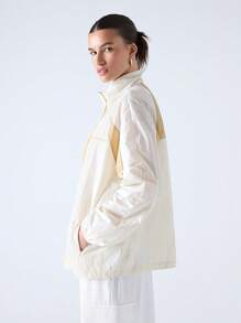 LYSMO 2025 New Arrival Spring-Summer Women's Neutral Style Light Yellow Patchwork Thin Semi-Sheer Windproof Functional Jacket, Functional, Outdoor Sports, Sporty Casual
