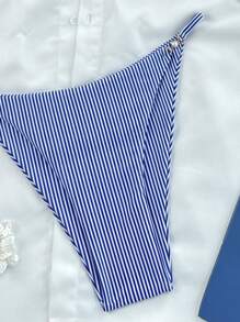 Swim Vcay 2pcs/Set New Striped Spaghetti Strap Backless Bowknot And Thong Bikini Swimsuits, Beach Holiday Women For Summer Beach Vacation