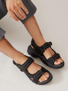 SHUZIA Top Seller Men's Ultra Comfortable Insole Adjustable Strap Faux Leather Black Outdoor Sport Sandals-Durable, Sporty & Comfortable - Black - View 5