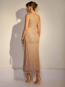 COSMINA Damen Kleid mit Metallblumen Dekor und extra langem Schulterteil - Gelb - Übersicht 3