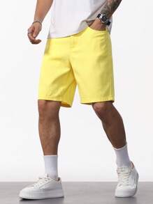 Manfinity Homme Herren lässige einfarbige Jeans-Shorts, Sommer