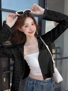 DAZY Chaqueta corta ligera de mujer de jacquard casual, adecuada para primavera y otoño