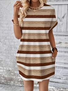 Silhoulove Đầm sọc thường ngày cổ tròn tay cánh dơi mùa hè cho nữ - Nhiều màu - Xem 5