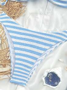 SHEIN 女士格纹面料扭结褶饰系带性感比基尼套装