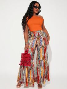 SHEIN SXY Women Plus Size Solid Color Asymmetrical Shoulder Cropped T-Shirt, Summer - Orange - View 3