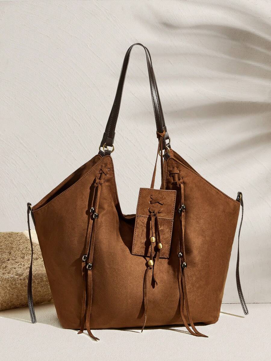 SHECARRY 女士时尚大容量日常手提包 - 咖啡棕 - 查看 1