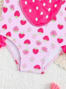 Baby Girls Cute Strawberry Ruffle Trim One-Piece Swimsuit - Pink - View 4
