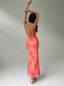 Aloruh 女式花卉印花不对称领口修身无袖连衣裙 - 彩色 - 查看 3