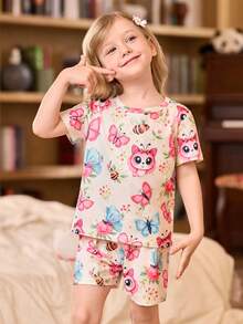 SHEIN Set de 3 piezas de pijama con diseño de dibujos animados para niñas pequeñas, ropa de dormir para el hogar - Blanco - Ver 11