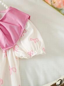 Genkimix Kids Young Girl 2025 Summer New Arrival Butterfly Print Bowknot Collar Ruffle Sleeve Casual Loose Fit Princess Dress Dresses With Bow For Girls - Pink - View 5