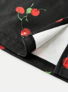 SHEIN Đầm Maxi in họa tiết quả anh đào xẻ đùi cho bé gái tuổi mới lớn, trang phục đôi cho mẹ và bé - màu đen - Xem 12