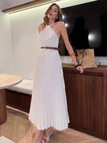 Pariaura Vestido plisado ajustado para mujer para fecha/vacaciones de verano