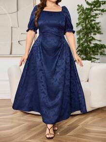 Modelyn Vestido corto de manga corta con cintura entallada y estampado de mariposas, tallas grandes - Azul Marino - Ver 6