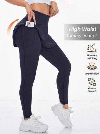 Powerista High Waist Elastic Solid Color Phone Pocket Sports Leggings Yoga Women Pants
