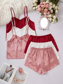 SilkySpell 3件套女士简约纯色吊带背心和短裤睡衣套装 - 彩色 - 查看 2