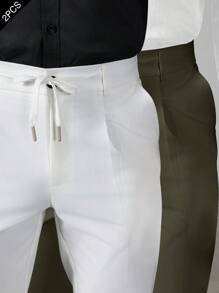 Manfinity Bizformal Quần âu công sở nam phong cách giản dị, INS kết hợp với quần dài tiết kiệm chi phí. Sản phẩm này có thiết kế thắt lưng, phù hợp để đi làm, tiệc tùng và mặc hàng ngày. Sản phẩm cũng là món quà lý tưởng cho bạn trai hoặc chồng. Quần âu công sở nam màu trơn có dây rút eo, quần âu, quần âu, quần âu, quần thiết yếu, gói quần nam - Nhiều màu - Xem 2
