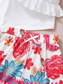 Sparklyn 2 件套少女清新夏季短袖上衣 + 数码印花短裤，时尚梭织面料休闲夏装 - 彩色 - 查看 4