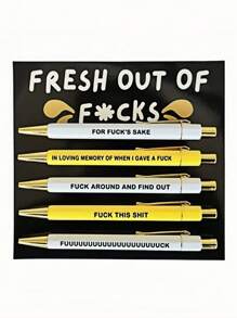 5pcs/Set Funny Ballpoint Pen Set - 1.0mm Tip, Black Ink, With Vibrant Quotes & Profanity Designs, Unique Office Gifts For Coworkers, Personalized Daily Writing Ballpoint Pen Set With Humorous Quotes, Personalized Ballpoint Pen Set Back To School