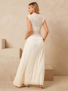 L'Amorae Women's Elegant Simple Summer Vacay Pleated Skirt - White - View 4