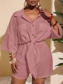 Slaydiva 2025 新款女士狂欢/复活节服装、老钱风格、乡村音乐会服装、外出服装、Fairycore、节日服装、热带度假女装、女士夏季服装、夏季、狂欢、欧洲夏季、春季服装、大码女士西部服装、音乐会、毕业服装、百搭日常休闲简约海滩优雅短袖落肩口袋抽绳上衣和短裤套装 - 大码连体衣大码衬衫裙女士衬衫裙连体衣大码女士大码/秋季女装/大码夏季服装/七月四日/七月四日女士/Y2K/街头服饰女士/乡村/海滩/俱乐部/教师/亚麻/街头服饰/欧洲夏季/女士夏季服装/女士时尚服装/大码度假服装，两件套设置女性 - 粉色 - 查看 7