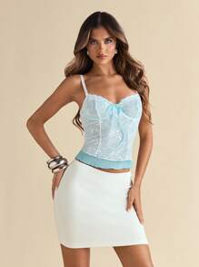 SHEIN BAE Damen Ärmellose Spitzen-Patchwork-Trägertop, leicht und halbtransparent für Frühling/Sommer