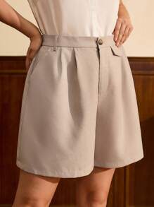 Vintamour Women's Retro Summer Bermuda Shorts,Plain Grey Summer Capri Pants,High Waisted Linen Wide-Leg Shorts,Loose Casual Pants For Hiking,Smart Casual Style - Khaki - View 4