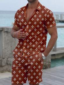 Manfinity RSRT Printed Short Sleeve Shirt And Shorts Set For Men - Multicolor - View 2