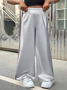 SHEIN Tween Girls' White Summer Casual Holiday Textured Patchwork Lace Trim Long Pants, Suitable For Summer And Beach - White - View 5