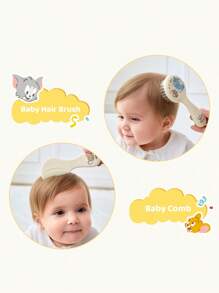 TOM & JERRY X SHEIN 2pcs Soft Hair Brush And Comb Set,Gently Removes Hair Tangles, Preventing Cradle Cap While Keeping Baby's Soft Spot Protected