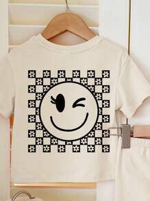 SHEIN 2pcs Young Girl Casual Minimalist Short Sleeve Shorts Set, Suitable For Summer